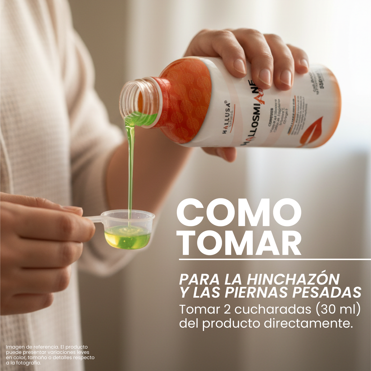 Hallosmine Acua, Suplemento Líquido para las circulación en piernas y apoyo venoso, con Vinagre de Manzana, Magnesio, Vitamina C y Omega 3 | 500 ml