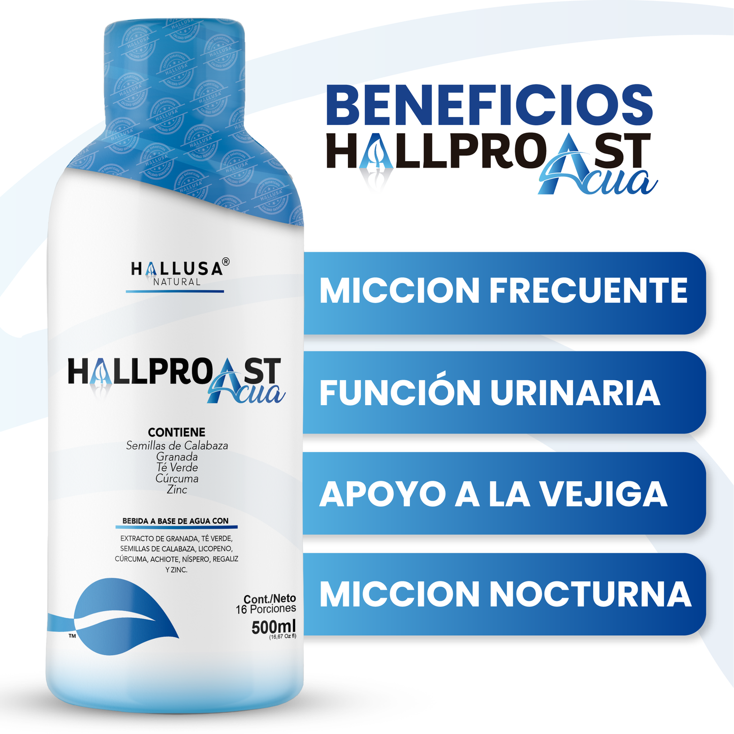 Hallprost Acua – Suplemento Líquido con Semillas de Calabaza, Granada, Té Verde, Cúrcuma y Zinc | 500 ml